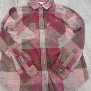 Plaid Button Down Shirt - Red and Brown And Pink